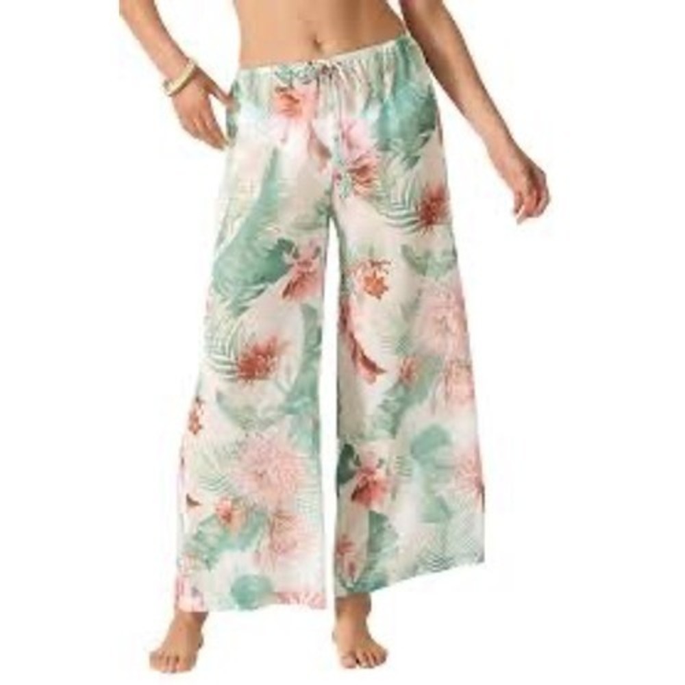 Tommy Bahama Wide Leg Pants Womens S White Pink Green Excellent Tropical‎ Floral